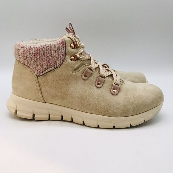 Skechers Synergy Pretty Hiker Sweater Collar Hiking Boots Women's 9.5 Tan Pink - Picture 1 of 10